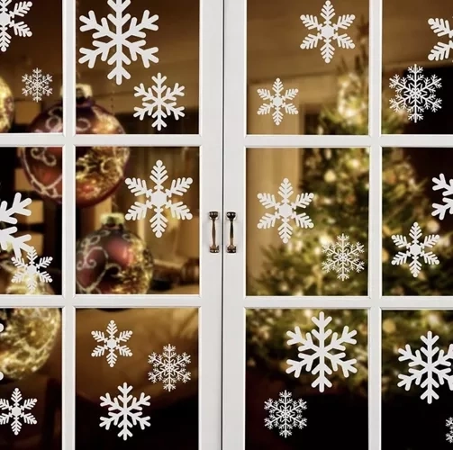 Decoración invernal para ventanas y puertas de cristal
