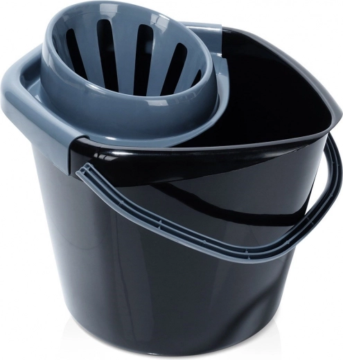 Cubo de plástico para fregona con escurridor 10 l, negro