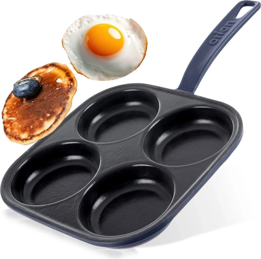 Sartén de hierro fundido para huevos con superficie esmaltada, 4 moldes, 20,5 × 20,5 cm ORION