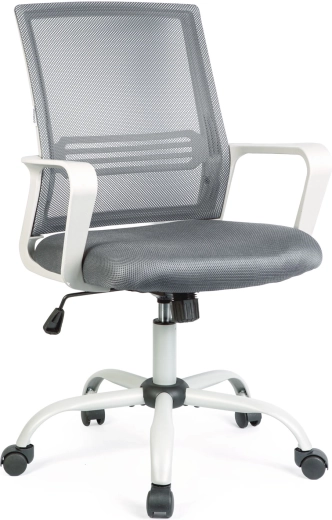 Silla de oficina giratoria gris con reposabrazos fijos