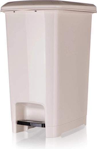 Cubo de basura con pedal STEP 25 l color crema, de plástico, rectangular