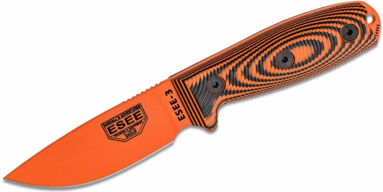 Cuchillo de supervivencia ESEE Model 3 3D Orange 8,8 cm, G10, negro‑rojo, funda negra