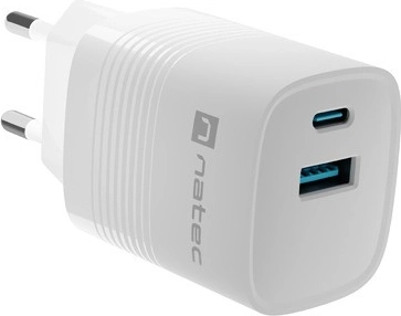 Cargador USB Natec Ribera GaN con 1x USB-A y 1x USB-C 30W blanco