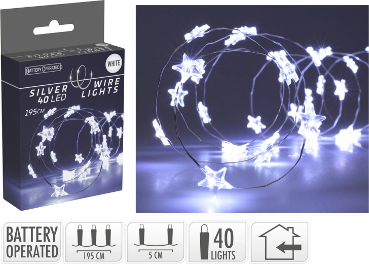 Iluminación LED navideña de estrellas 1,95 m 40 LED blanco frío - 1 pieza