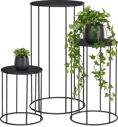 Soporte metálico para flores negro – juego de 3 uds (16×19 / 18×29 / 21×39 cm)
