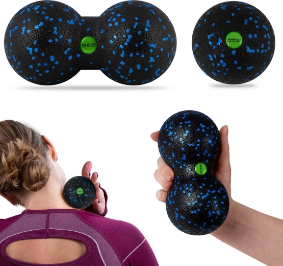 Pelota de masaje y pelota doble (peanut) – set, negro-azul