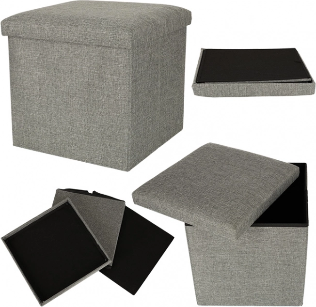 Puff gris plegable con almacenamiento 38x38x38 cm
