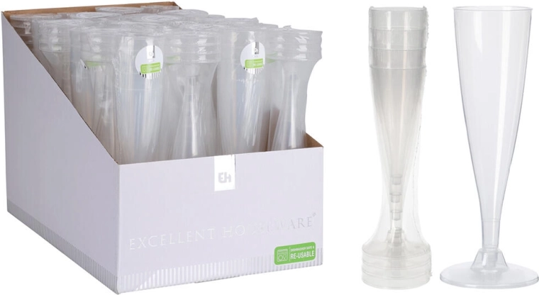Copas de plástico tipo flauta para champán 130 ml, set de 4 uds