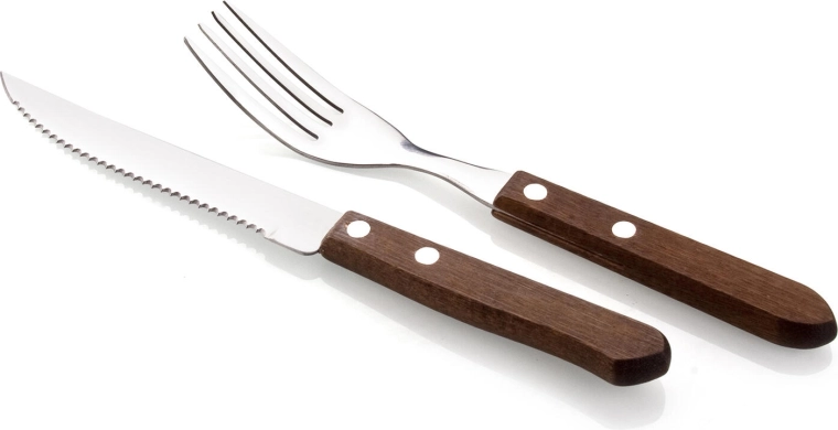 Juego de cubiertos para steak BBQ 12 piezas de acero inoxidable con mango de madera oscura