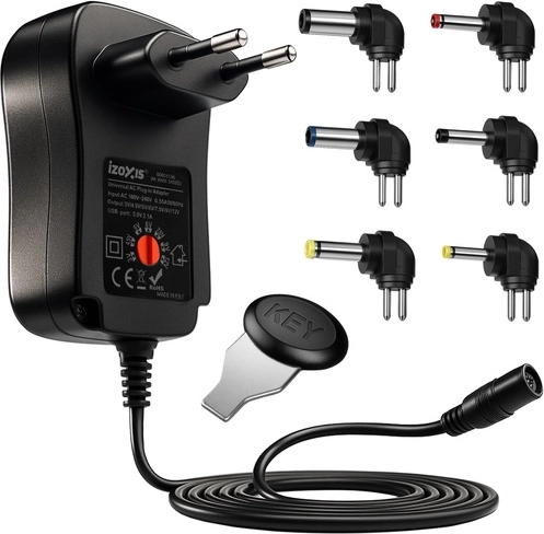 Adaptador universal Izoxis 30W con USB y puntas intercambiables