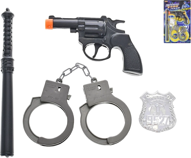 Juguete de policía – set con pistola de juguete de chispa y accesorios, 4 uds