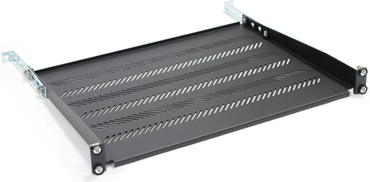 Bandeja perforada ajustable para rack 19" 1U, 483 × 350 mm, negra