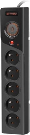 Regleta alargadora con protección contra sobretensiones ARMAC Z5, 5 tomas, cable 5 m, 10 A, negra