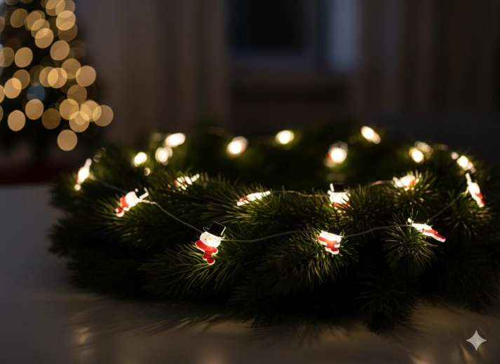 Guirnalda luminosa LED de muñecos de nieve, 20 luces, a pilas