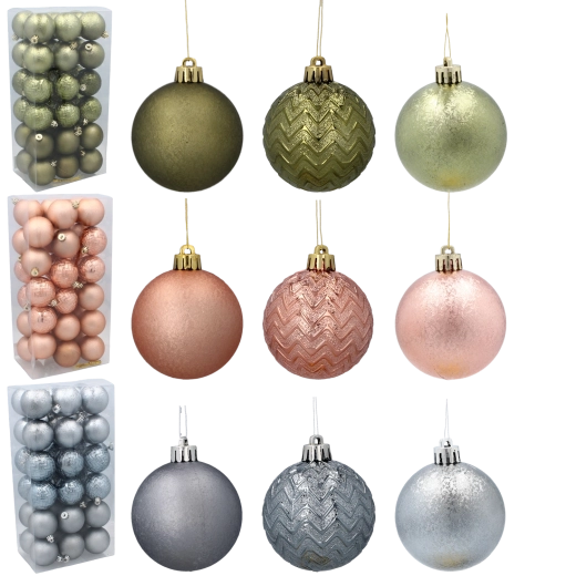 Set de bolas navideñas de 6 cm, 36 uds. – oliva, cobre y grafito