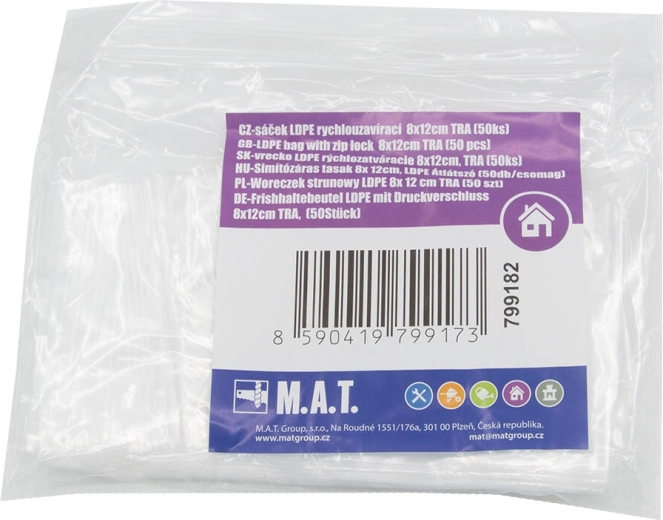 Bolsas LDPE con cierre zip 8 × 12 cm, transparentes, 50 uds