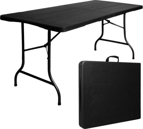 Mesa plegable de jardín y catering de 180 cm en formato maletín, negra