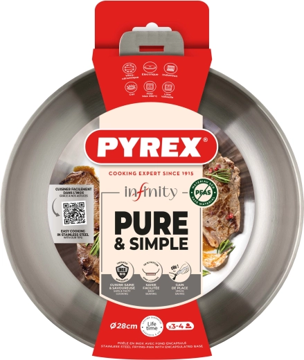 Sartén Pyrex Infinity 28 cm de acero inoxidable con mango desmontable