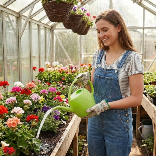 Regadera de plástico verde de 1,45 l