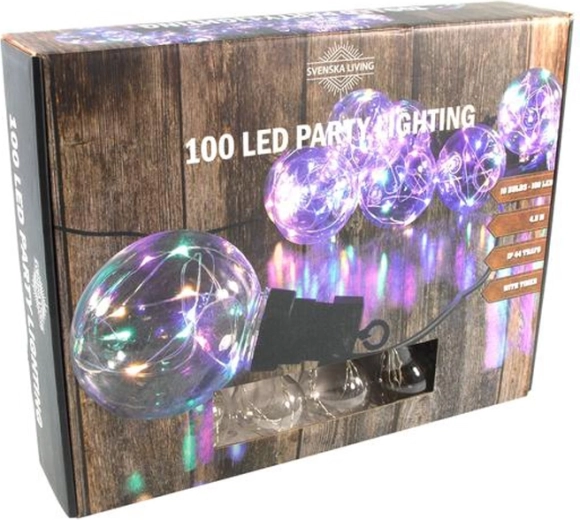 Iluminación para fiestas con bolas arcoíris, 100 LED, 4,5 m, con temporizador