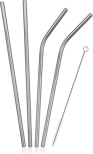 Set de pajitas de acero inoxidable con cepillo de limpieza - 4 unidades