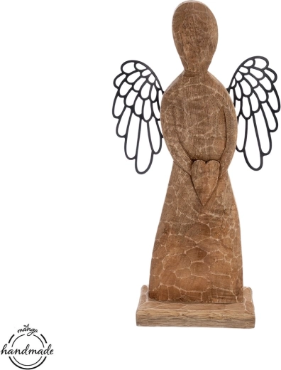 Ángel de madera de mango con corazón, 30 cm