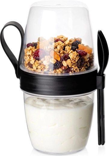 Vaso para yogur Vilde con recipiente separado para muesli 800 ml con cuchara y tenedor