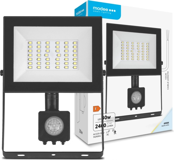 Proyector LED con sensor 30 W, 120°, 2400 lm, 6000 K – MODEE E‑series