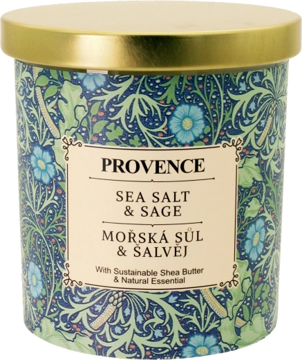 Vela aromática en vaso de vidrio sal marina y salvia