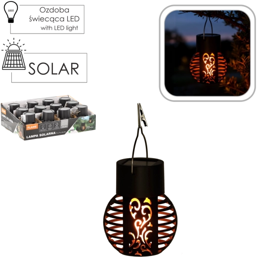 Farol colgante solar con efecto llama, negro, 7 × 7 × 9 cm