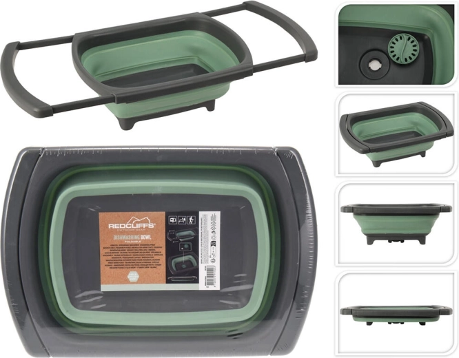Fregadero rectangular plegable de 29 × 26 cm de polipropileno y TPE, gris verdoso