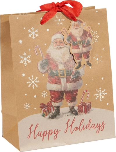 Bolsa de papel para regalo navideño beige M - 1 unidad