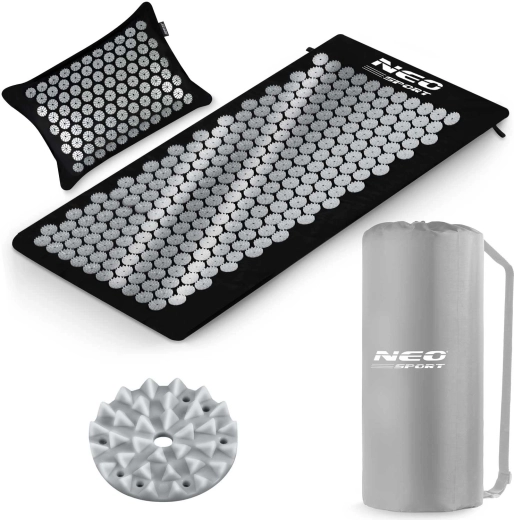 Esterilla de acupresión con púas Neo-Sport con almohada negro-plateada
