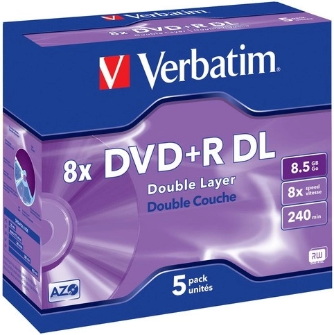 Discos DVD+R grabables de doble capa Verbatim 8,5 GB 8x Matt Silver Jewel Case - 5 unidades