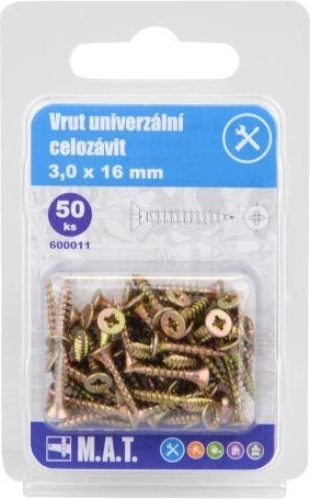 Tornillo universal de rosca completa 3,0 × 16 mm, galvanizado, 50 uds