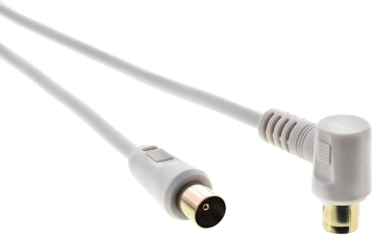 Cable coaxial de antena Sencor, macho–hembra acodado a 90° de 1,5 m, blanco