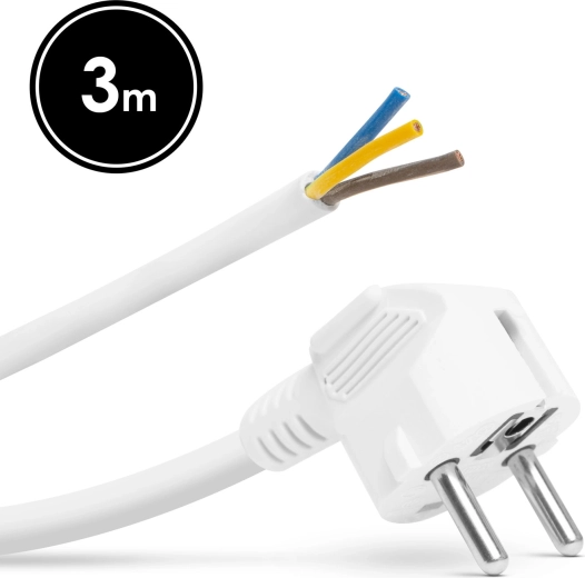 Cable de alimentación montable con enchufe con toma de tierra, 3 m, blanco