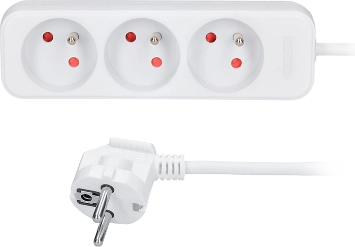 Cable alargador Solight 10 m, 3 enchufes, blanco