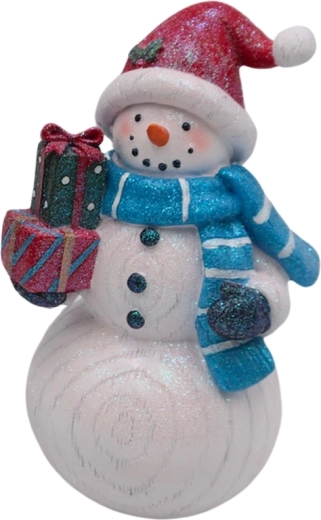 Decoración de madera muñeco de nieve con regalos