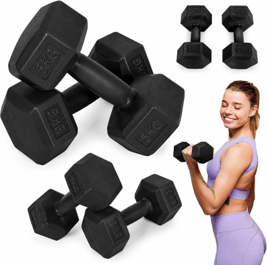 Mancuernas hexagonales MOVEPRO 2×5 kg (set 10 kg) negras