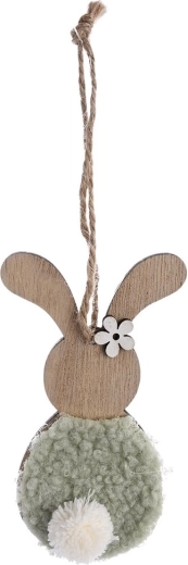 Conejito colgante de madera y felpa marrón-verde 11 cm
