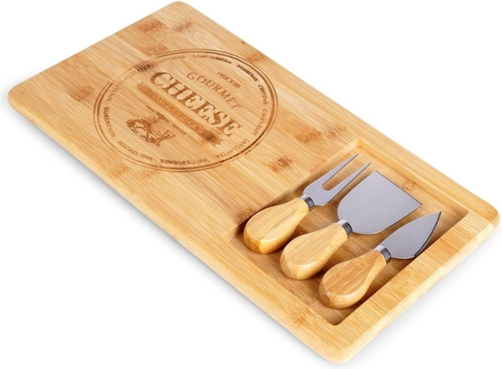 Tabla de bambú para queso con set de cuchillos, 4 piezas