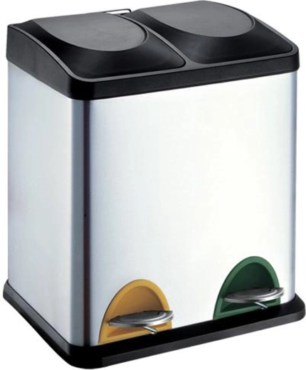 Cubo de basura de acero inoxidable para separación de residuos 30 l con pedal