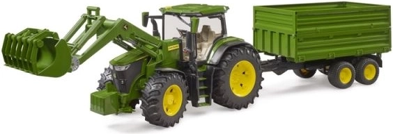 Tractor Bruder John Deere 7R 350 con cargador frontal y remolque basculante tándem