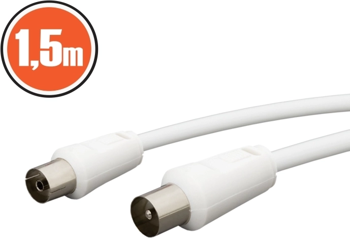 Cable coaxial enchufe–toma 1,5 m blanco