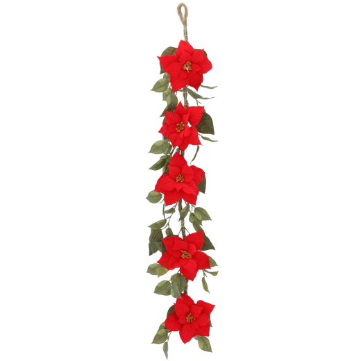 Guirnalda navideña artificial con flores rojas de flor de Pascua 148 cm