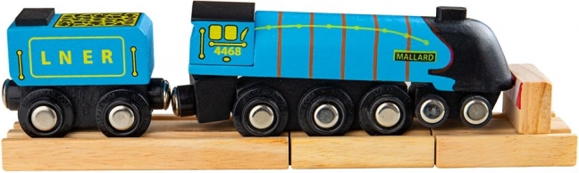 Réplica de madera de la locomotora Mallard con vías