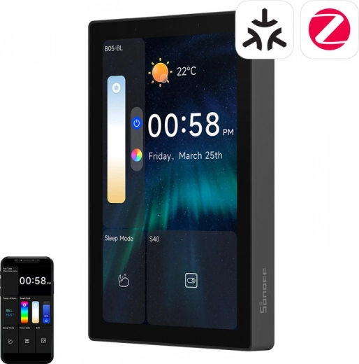 Sonoff nspanel pro 120 panel de control inteligente con soporte para Matter, Wi‑Fi, Bluetooth y Zigbee – negro