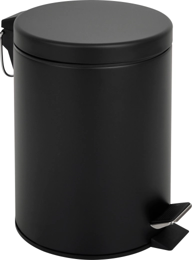 Papelera con pedal de acero inoxidable, negra, 5 l