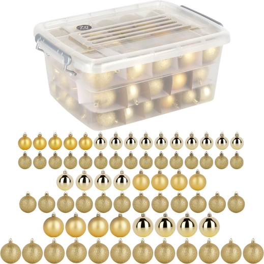 Bolas navideñas doradas irrompibles en caja 4 / 5 / 6 cm, 70 uds.